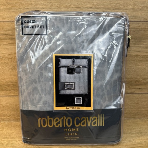 Roberto Cavalli Other - Roberto Cavalli QUEEN Duvet Cover Set 3pc Grey Gray Leopard Print Luxury Bedding